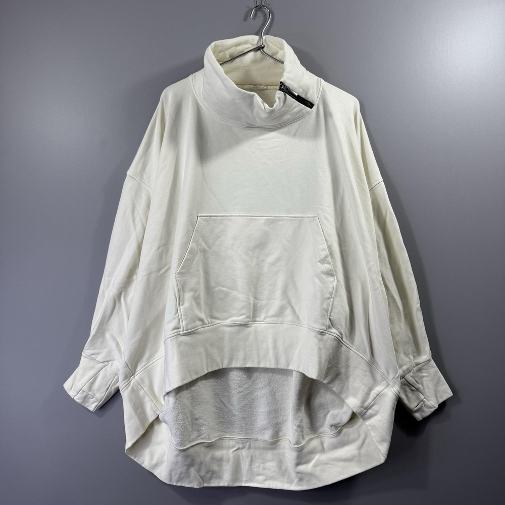 Marcella Sweatshirt Womens XL White High Neck Oversized Terry Pullover Pockets